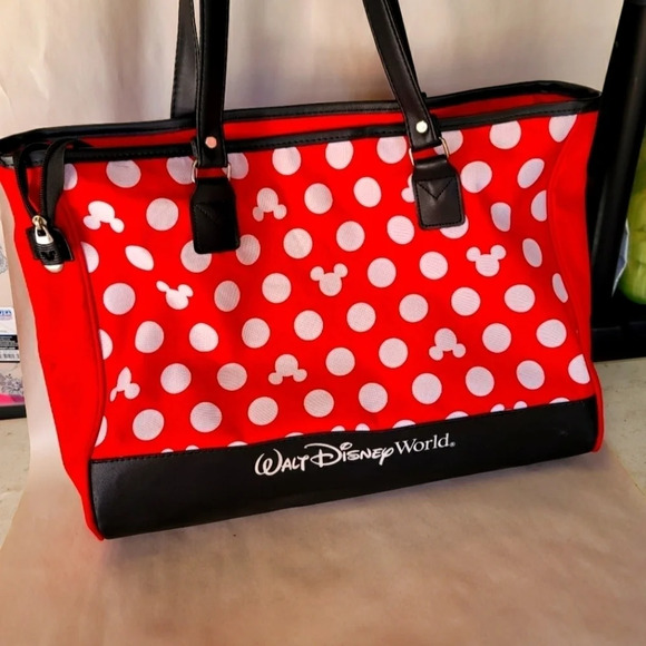 Walt Disney World Parks Exclusive Mouse Canvas Bag Black Red Polka Dots Full Zip - Picture 1 of 13